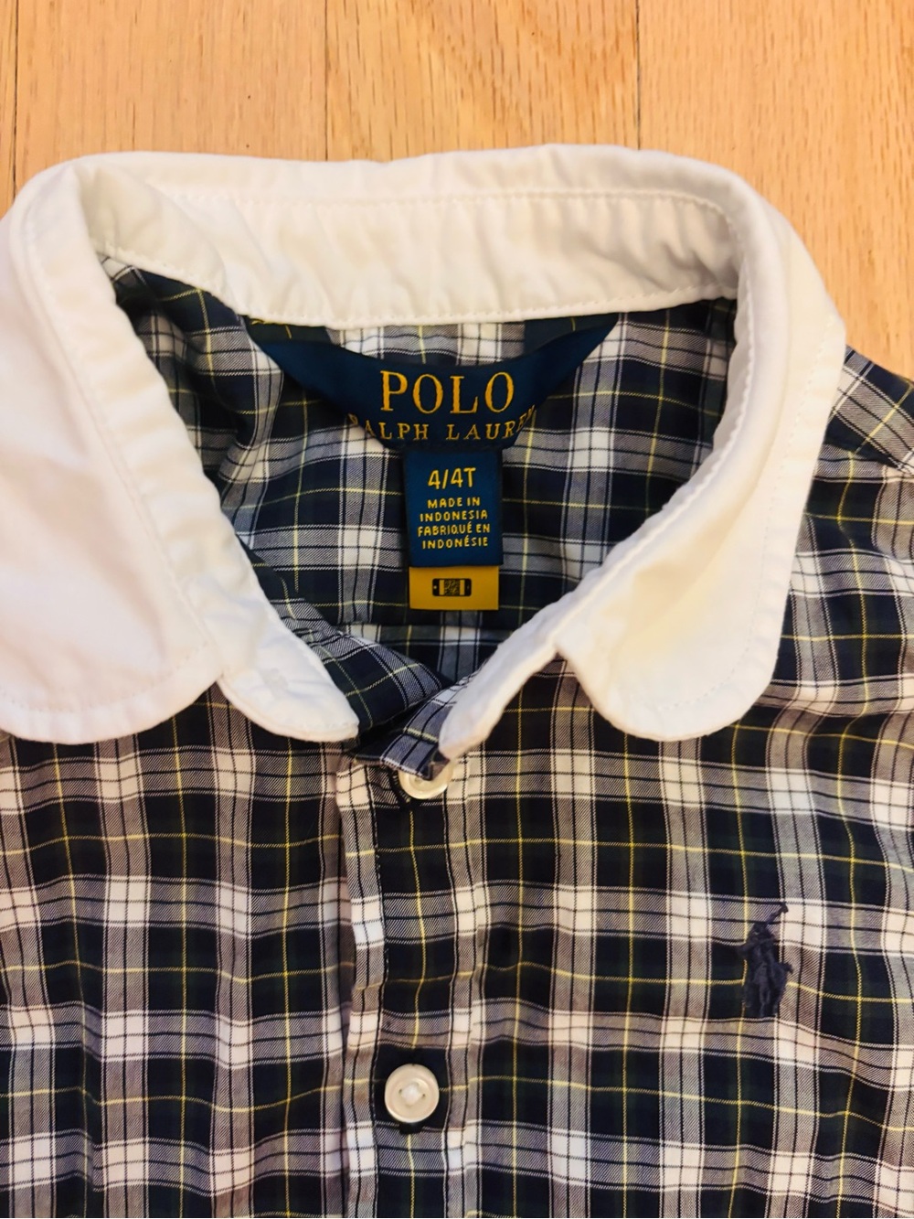 Polo by Ralph Lauren Navy and White Plaid Button-Down Girls Dress Sz: 4/4T - Picture 3 of 5